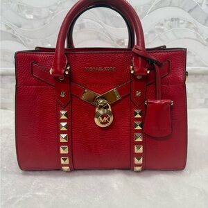 EUC Michael Kors Red Studded Leather Handbag
